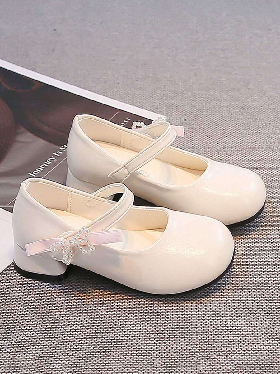 Girls' High Heel Pumps Princess Shoes Spring/Autumn 2026 New Style PU Leather Bowknot Shoes - Beige - View 1