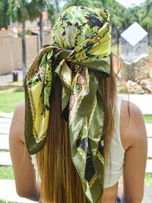 Vintage Pastoral Yellow Floral Paisley Print Satin Square Scarf, Smooth Shiny Faux Silk Fabric, Can Be Used As Beach Headwrap, Suit Necktie, Handbag Strap, Travel Sun Protection Scarf, Seaside Vacation Commute Women's Atmospheric Outfit Accessory, Back To School Season - Multicolor - View 7