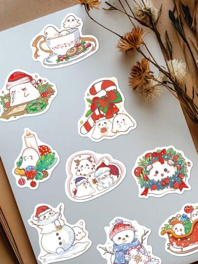 50pcs Christmas Little Ghost Stickers For Decoration, Planner, Diary, Scrapbook, Notebook, Luggage, Envelope, Greeting Card, Tablet, Water Bottle