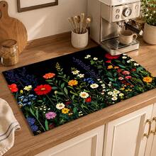 1pc Black Background Colorful Wildflower Print Diatomaceous Earth Kitchen Drain Mat, Absorbent Quick-Drying Non-Slip Coffee Machine Mat, Suitable For Kitchen Countertop, Dining Table And Coffee Corner Decoration - Multicolor - View 4