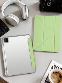 1件透明壓克力 Y 型折疊抹茶綠平板保護殼，相容 iPad Mini6/7/Air/Air2/9.7/10.2/10.5/10.9 (Air4-Air8)/Pro 11/10th Gen/A16/Pro 11 2024 機型，全透明壓克力背殼，絲綢質感 8 折蓋，可調節支架，自動休眠/喚醒，內置筆槽，不含筆，部分機型附相機框 - 抹茶綠 - 查看 7