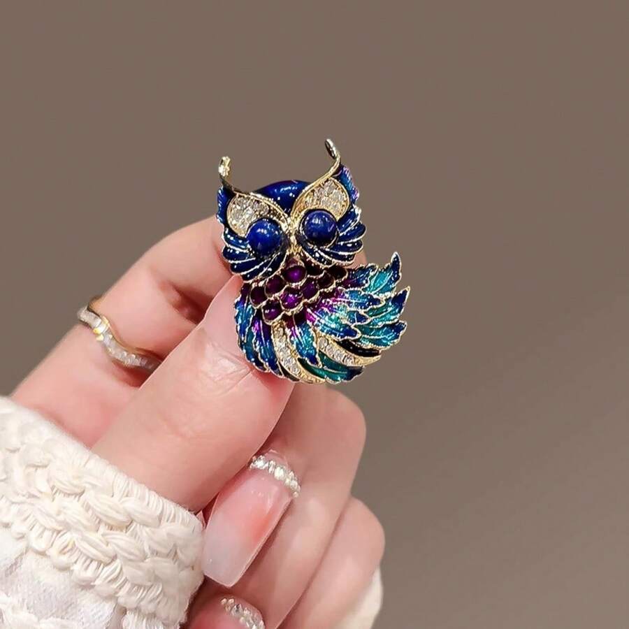 1pc Cute Enamel Painted Owl Brooch, High-End Animal Lapel Pin For Men And Women, Elegant Suit Coat Accessory, Versatile Fashionable Brooch, Couple Owl Brooch - Multicolor - View 1