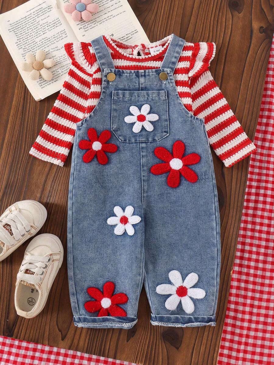 2pcs Baby Girl Casual Knit Jacquard Cap Sleeve Top & Towel Embroidery ...