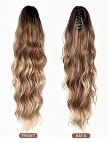Dark Brown & Black Claw Ponytail Hair Extensions, Light Brown Base Color, 24 Inch Water Wave Heat Resistant Synthetic Fiber Ponytail Wig, Suitable For Women's Daily Use Short Hair Accessory - Multicolor - View 5