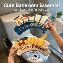 1pc EVA Waterproof Toilet Seat Cover, Printed Cartoon Winter Adhesive Toilet Seat Pad, Washable, Suitable For All Seasons - Multicolor - View 1