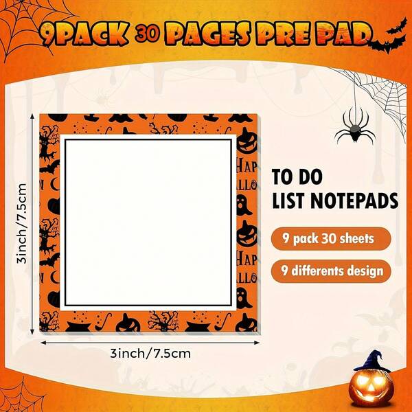 3/6/9-Pack Halloween Notes, Self-Adhesive Halloween Notepad With Spider, Pumpkin, Bat, And Eye Designs, Halloween Reminder Stickers For School, Office, Home, Students, Teachers, And Gifts