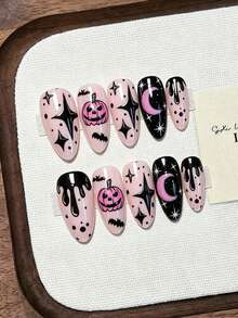 24pcs Halloween Dark Spider Mummy Nail Art Nail Decals, Ghostface, Spider Silk,Cool Y2K Style Square Shaped Fake Nails, Includes Jelly Glue And Nail File, Suitable For Girls And Women's Daily Holiday Party Wear,Press On Nail Patches, Nail Supplies - Multicolor - View 2