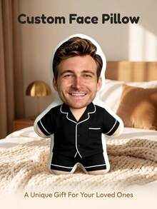 Customized Pajama Style Face Pillow, Personalized Photo Human-Shaped Cushion, Unique Personalized Commemorative Gift, Exclusive Customized Gift For Couples, Surprise Gift For Boyfriend, Husband, Family; Suitable For Birthday, Valentine's Day, Anniversary, Christmas, Halloween, Thanksgiving Gifting Occasions - Black - View 3