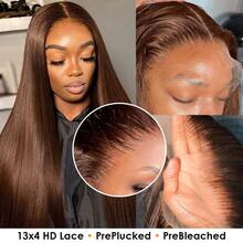 Smilegirl Chocolate Brown 13x4 HD Lace Front Human Hair Wig 26 Inch 250 Density Straight HD Lace Frontal Wigs Human Hair Pre Plucked Hairline 4 Brown Wig - Chocolate Brown - View 6