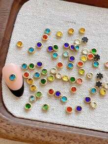 30pcs Fall, Autumn, Fall Nails New 3MM/4MM Bezel Resin Rhinestone Square Round Resin Rhinestone Rivet Nail Art Decorations Accessories, Exquisite And Versatile Nail Decor, Same As Nail Salon - Multicolor - View 2