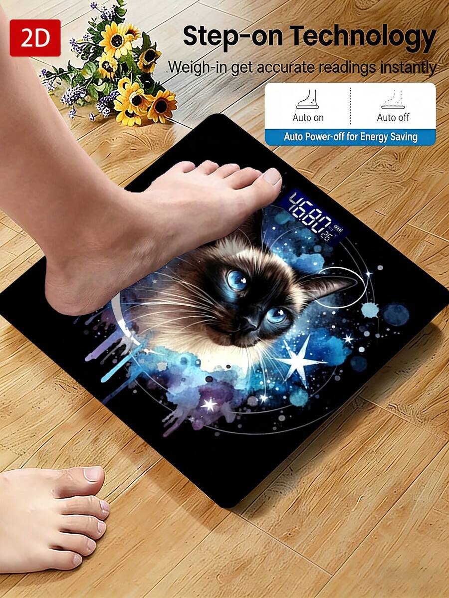 1pc Body Weight Scale/Cat Scale/Sky & Moon Pattern/Backlit LED Display/High Precision/Max Capacity 400lbs/180kg/Tempered Glass Surface/Temperature Detection