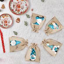1/12/24pcs Christmas Burlap Drawstring Gift Bags, Christmas Gnome Linen Packaging Bags With 12 Random Cartoon Pattern Designs, Reusable Christmas Linen Bags, Small Christmas Gift Bags For Holiday Party Supplies - Multicolor - View 4