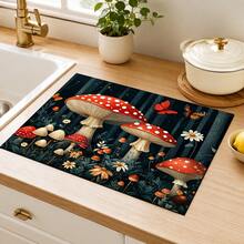 1pc Colorful Mushroom Kitchen Countertop Mat, Black Floral Pattern Diatomaceous Earth Absorbent Drainage Mat, Non-Slip Coffee Machine Mat And Dish Drying Mat - Multicolor - View 5
