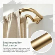 Black Double Curtain Rod, 32 To 58 Inches, Blackout Wrap-Around Curtain Rod For Windows, 0.75 Inch Room Blackout Telescopic Double Curtain Rod, Easy To Install Adjustable Heavy Duty Curved Splice Room Blackout Double Rod, All Metal Material, Aluminum Bracket - Double-layer Sunshade - Gold - View 5