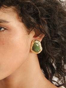 Nocturel 1 Pasang Anting Minimalis Berbentuk Asimetris Bergaya Retro Chic, Serbaguna untuk Bepergian dan Pemakaian Sehari-hari - Hijau - View 5