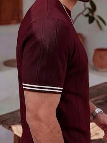 ALTZTAR Men's Solid Color Contrast Vertical Striped Crew Neck Knitted Short Sleeve Casual Versatile Top - Multicolor - View 10