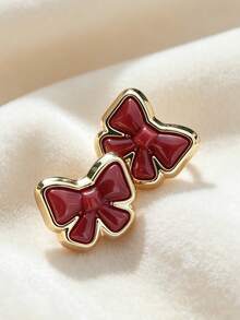1 Pair Sweet Style Dopamine Resin Gold-Rimmed Bow Stud Earrings For Women, Daily Commute, Date, Versatile Earrings (Non-Metal Parts Are Handmade Drip Glue Gradient Craft, Each Earring Has Slight Differences In Color Depth And Pattern, Cannot Be Perfectly Identical, Which Is Normal) - Yellow Gold - View 4