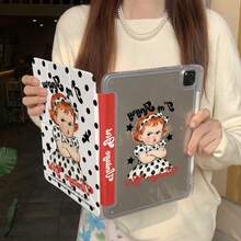 Casing Pelindung Tablet Motif Polkadot Vintage Gadis Kecil Marah, Bagian Belakang Transparan dengan Slot Pena, Pelindung Tablet Anti Jatuh, Casing Pelindung Tablet Kartun Lucu dengan Stand Multi-Sudut, Kompatibel dengan Apple Generasi ke-11 (A16), Minimalis Generasi ke-10/Air 8 Tahan Lama 2026 New Pro 11 Fashion Mini 7/Air 7/6/11/13 Inch, Cocok untuk Kerja, Perjalanan, Harian, dan Berbagai Skenario - Putih - View 2