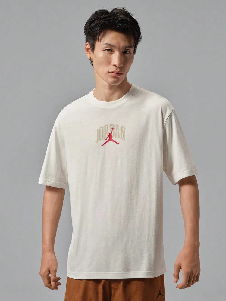 Jordan Men's AS ROUTE PATCH TEE Short Sleeve T-Shirt Knit Collarless Short TIX4991-133 - Beige - View 1