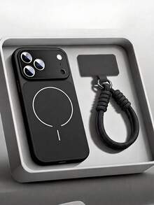 1PC Premium Magnetic Skin-Feel Matte Phone Case + Short Strap Compatible With IPhone 18 Pro Max 17 16 15 14 13 Pro Max Wireless Charge - Black - View 2