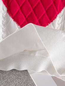 Girls Cute Heart Short Knit Pullover Sweater, Suitable For Daily Casual Wear In Spring, Autumn And Winter - White - View 5