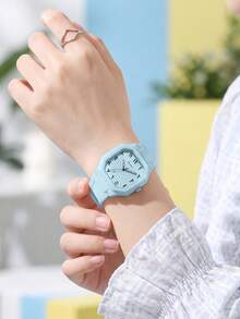 3件/1件可選 女款馬卡龍方型發光小錶盤腕錶，淺藍粉白三色阿拉伯數字錶盤，矽膠錶帶，極簡風格女式手錶，清新溫柔經典女款手飾，簡約優雅女式配件，適合畢業禮物，可作為清新粉色調奢華女孩禮物。不含禮盒。 - 彩色 - 查看 3