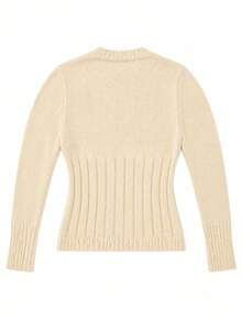 Y2K Millennium Style Girly Cable Knit Slim Fit Flattering Pale Yellow Sweater - Light Yellow - View 5