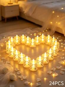 24pcs LED Electronic Candle Lights With Rose Pattern Halo Projection - Flameless, Battery Operated Mini Candles For Wedding, Valentine's Day, Halloween, Christmas And Cozy Home Decor, Wedding Atmosphere Lighting | Decorative LED Lights | Textured Surface Lights - Candle Light - View 15