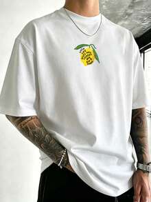 T-shirt uomo, a righe blu e bianche con motivo a limoni, attività ricreative e regali di viaggio, abbigliamento estivo da uomo, T-shirt da uomo per amanti dello stile italiano - Modello casual bianco - Visualizzare 3