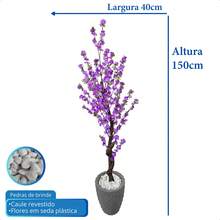 Little Lie Flower Cerejeira Artificial Branca Preservada 150cm Vaso Liso Pedra Decoração - 3D Cinza - Visão 3