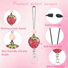 1pc Shiny Strawberry ID Badge Clip Retractable Badge Reel, Nurse Badge Holder With Rotating Clip, Work Badge Buddy Retractable Buckle, Teacher Office ID Card Lanyard With Silicone Beads, Anti-Drop Key & Badge Holder, Suitable For Healthcare Workers, Office Workers, Women's Office & Shopping - Casual Style - View 8