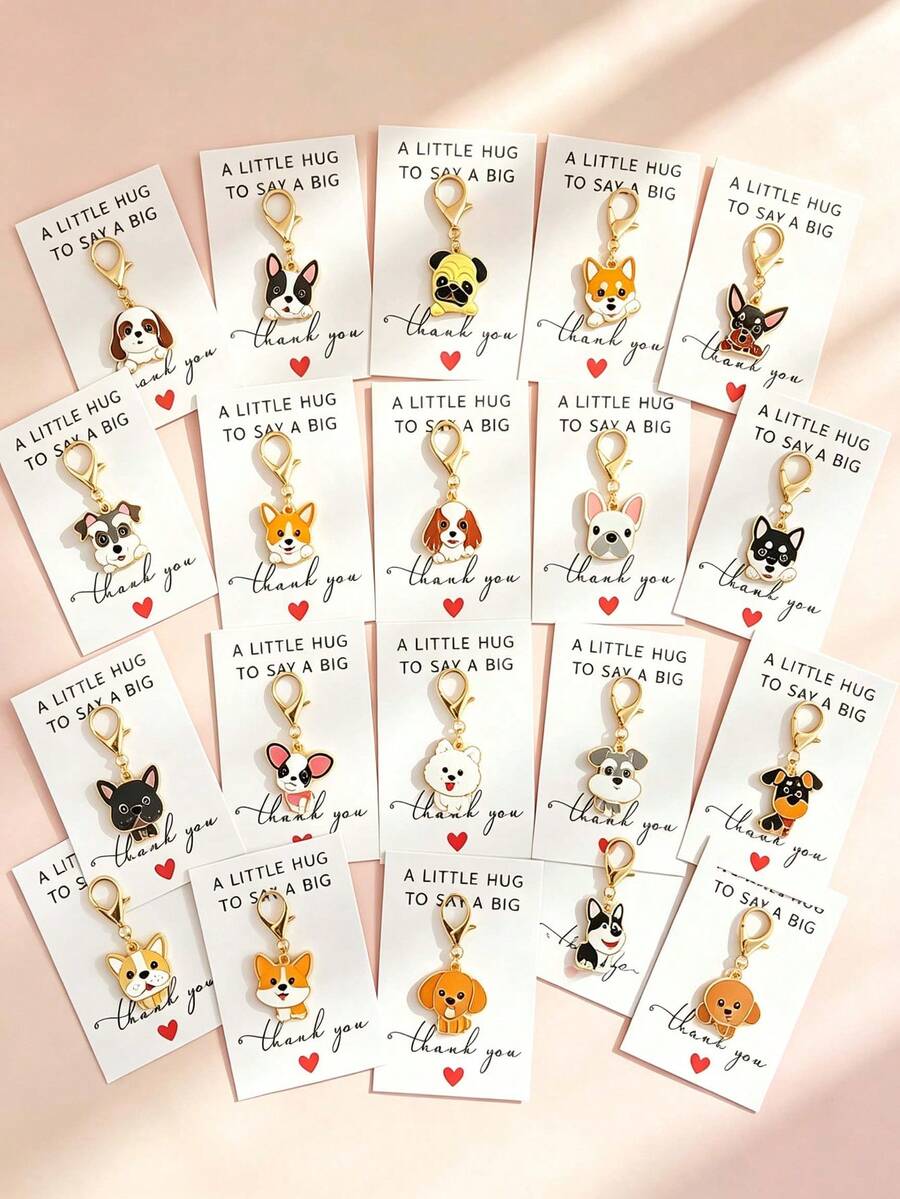 5PC/10pcs/20PCS Cartoon Dog Theme Keychain - Unique Dog Alloy Keychain And Thank You Card, (Random Keychain) Animal Theme Keychain, Perfect Gift For Dog Lovers And Veterinarians, Suitable For Backpack Charm, Daily Bag Decoration, Holiday Party Gift, Back To School Gift, Christmas Gift, Women's Keychain, Car Keychain, Keychain Making Material, Men's Keychain, Backpack Charm Keychain, Keychain Pendant, Bulk Keychain - Multicolor - View 1