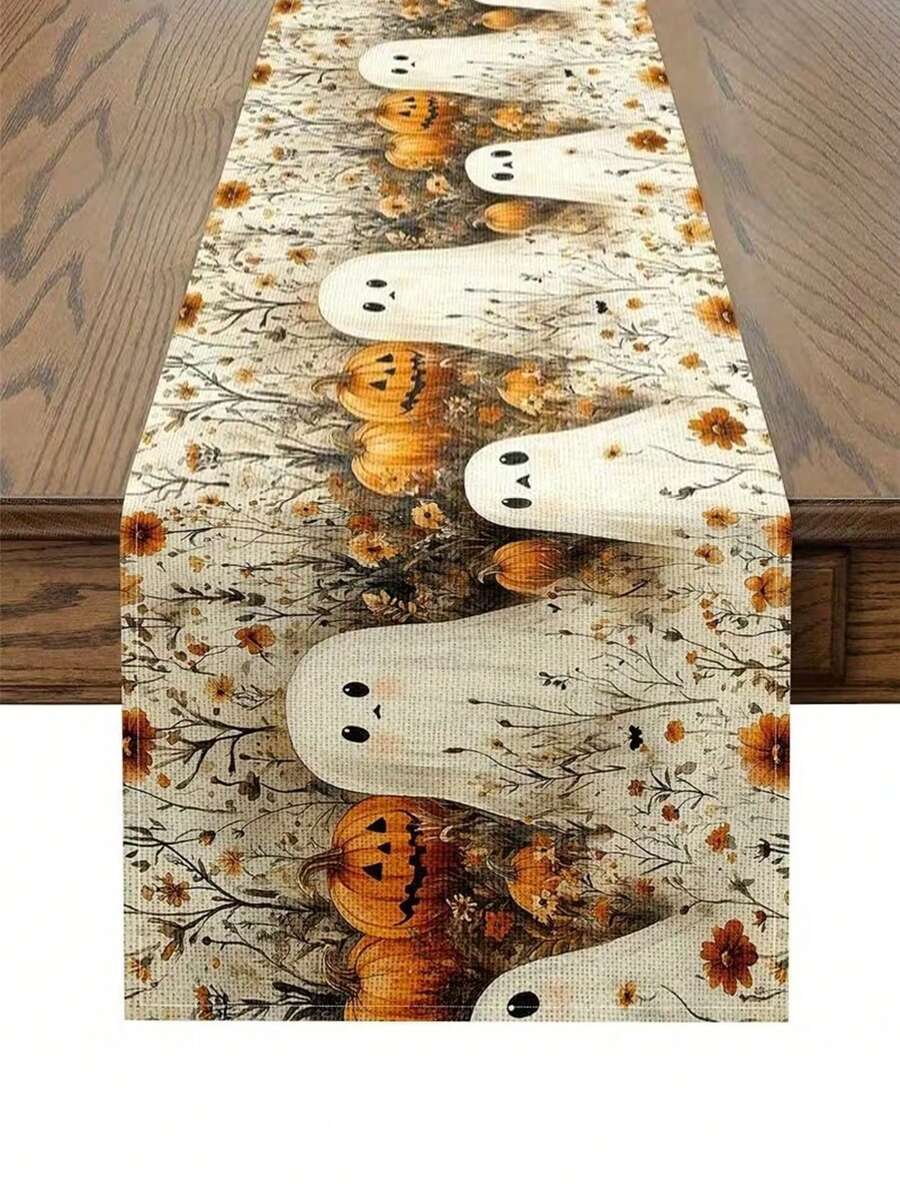1件可愛桌旗 Happy Halloween 家居裝飾 適用室內/室外派對用品 秋季風格花卉葉片圖案 適合廚房、餐廳、梳妝台裝飾 (13x35.4/47.2/63/72/78.7 英吋) - 彩色 - 查看 1