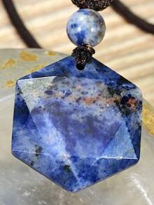 Yumfeel Natural Sodanite Hexagram Pendant Necklace Unisex, Hand-Woven. Bohemian Spring/Summer Beach Style, Perfect For Everyday Party And Holidays Wear.Gift - Royal Blue - View 6