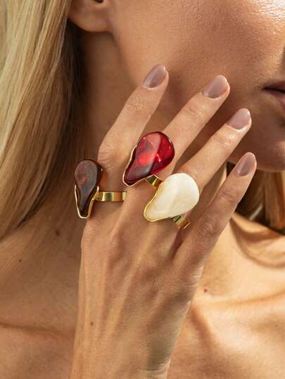 1pc Vintage Translucent Amber Tie Dye Resin Geometric Asymmetric Design Ring, Fashionable Personalized Women's Hand Jewelry, Suitable For Daily Wear, Dating, Vacation And Party