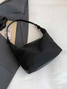 1pc New Women's Casual Handbag, Versatile Solid Color Nylon Shoulder Shopping Fashion Crossbody Bag, Passport/Cash/ID Card/Credit Card Storage Small Bag - Black - View 3