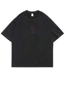 Privathinker Creative Smiling Face  Tshirt Round Neck Short SLeesve T-Shirt Korean Style Male Tops Fashion Tees 71840 - 黑色 - 查看 1