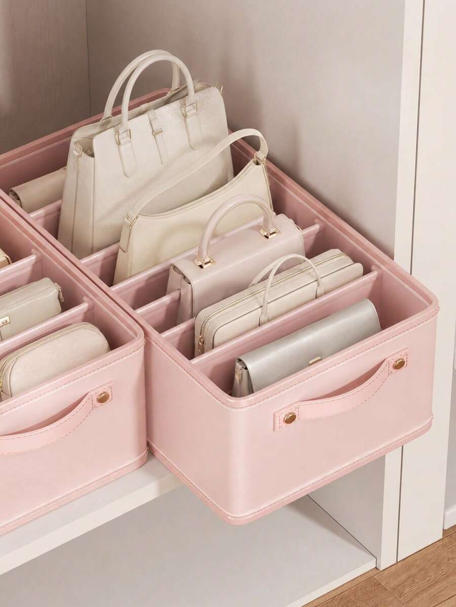 1Pc Foldable Handbag Storage Box With Lid & Multiple Compartments, Multi-Purpose Organizer For Handbags, Clothes And Accessories. Space-Saving Divided Container For Closet, Ideal For Home, Dorm And Back-To-School Storage Decor