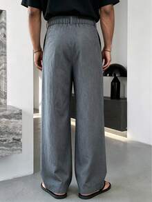 Men's Spring/Autumn Loose Wide Leg Casual Dress Pants, Straight Leg Trousers For Daily Commute, Minimalist Versatile Long Pants - Grey - View 4