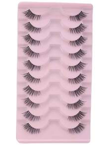 10 Pairs/Box Half Lash Extensions, Transparent Stem, Natural Short Style 5-8mm, Suitable For Small Eyes, Daily Wear - Black - View 2