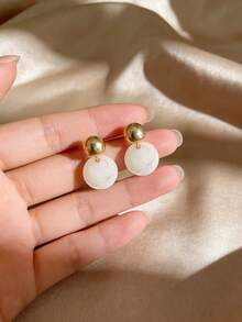 5 Pairs Multi-Style Cream White Resin Stud Earrings Set, Lightweight Vintage Versatile Wearable Accessories - Multicolor - View 5