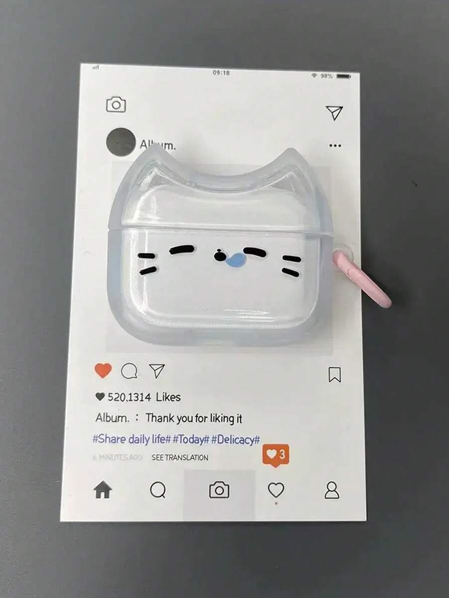 防塵防震睡貓耳機保護殼附鑰匙圈,耐刮防震,適用 5 4/3/2/1/Pro/Pro2/Pro3 - 無色 - 查看 1
