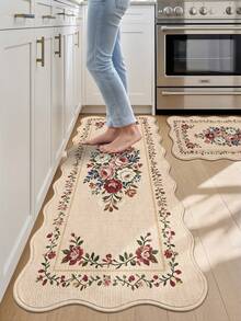 DAJIANG 1pc Red Rose Wavy Scalloped Edge Long Runner Rug, Suitable For Bathroom, Kitchen, Outdoor, Hallway, Bedroom, Living Room, Machine Washable Easy To Clean Non-Slip Entry Mat, Bedroom Decor Carpet Accessory - Multicolor - View 5