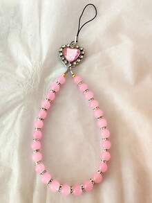 1pc Heart-Shaped Gemstone Fashion Glass Handmade Beaded Phone Case Charm - Multicolor - View 14