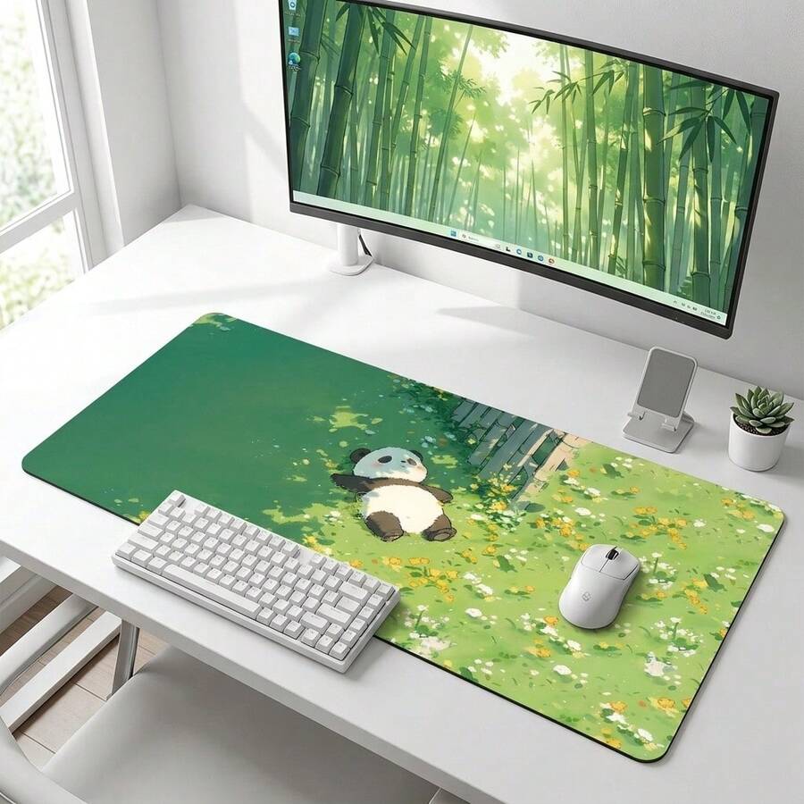Cute Panda Print Large Extended Gaming Mouse Pad, Non-Slip Rubber Base, Smooth Sliding Surface, Multi-Functional Desk Mat For Computer Office Home Study, Sweet Abstract Desktop Decor - A - View 1