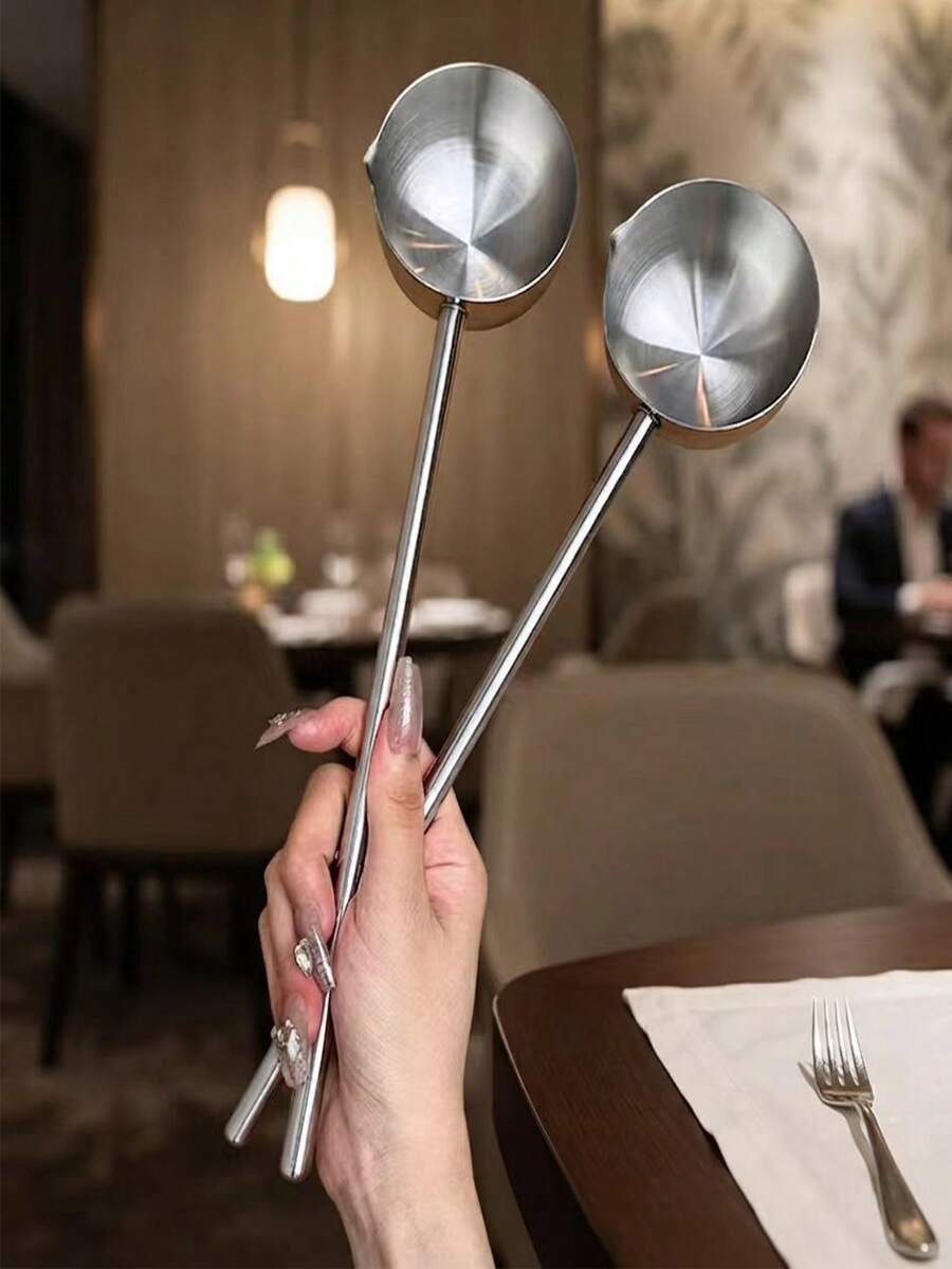 1pc/2pcs Long Handle 304 Stainless Steel Oil Spoon, Soup Ladle, Oil Pouring Spoon, Eagle Beak Spoon For Oil Drizzling And Soup Scooping