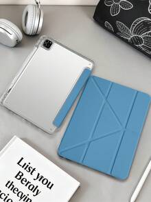 1件透明壓克力 Y-Fold 海軍藍平板保護殼，相容 iPad Mini6/7/Air/Air2/9.7/10.2/10.5/10.9 (Air4-Air8)/Pro 11/10th Gen/A16/Pro 11 2024，全透明壓克力背殼，絲綢紋理 8-Fold 翻蓋，可調支架，自動休眠/喚醒，內建筆槽，不含筆，部分機型附相機框 - 海藍色 - 查看 2
