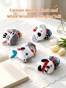 1pc Cute Cartoon Animal Baby Wrist Rattle Toy, Koala Zebra Panda Whale Design, Newborn Baby Animal Wristband Rattle, Black & White Visual Stimulation Baby Grasping Training Rattle Soothing Toy, Suitable As Newborn Baby Gift - Multicolor - View 5