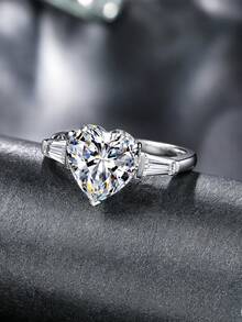 MONALLY Heart Cubic Zirconia Ring Engagement Ring Women Promise Ring Open Adjustable Ring Baguette Side Stones Ring Heart Wedding Band Jewelry Gift - Open Ring - View 1