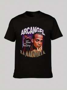 Camiseta Gráfica Vintage Arcangel - Camiseta Negra de Reggaeton Hip Hop Rapper con Estampado de La Maravilla & Flow Factory, Camiseta Casual de Manga Corta para Hombre, Lavable a Máquina, Re - Negro - Ver 1
